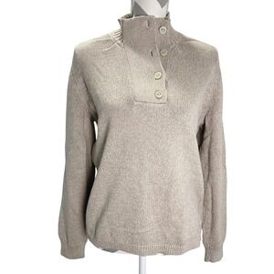 Woolrich Womens Stony Valley Cotton Button Collar Tan Beige Sweater Medium‎